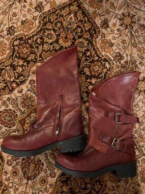Burgundy biker boots